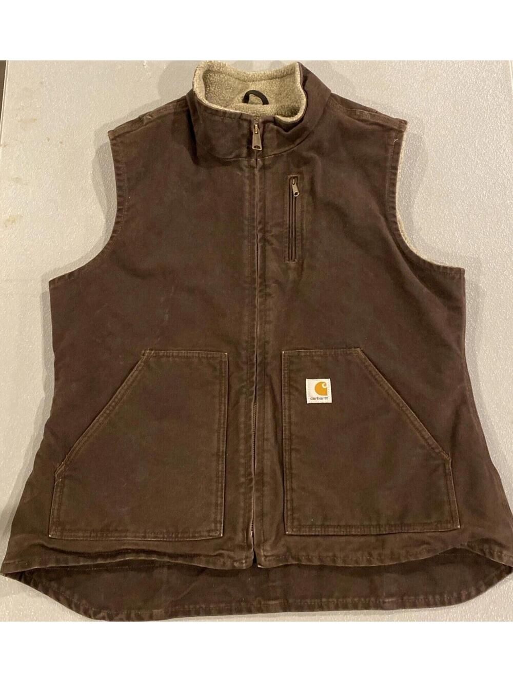 Carhartt Sherpa Lined Full Zip Brown Vest Women’s Size L Outdoor Workwear